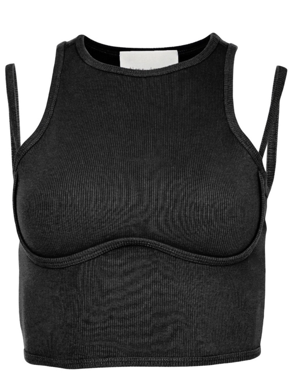 NWT Fleur Du Mal Strappy Ribbed Crop Tank Black open back Underbust Corset Style